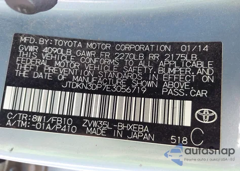 2014 Toyota Prius Plug-In z USA, uszkodzony, nr VIN JTDKN3DP7E3056719